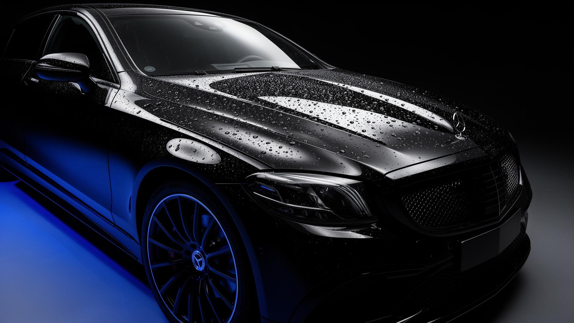 Glossy black car with ceramic coating